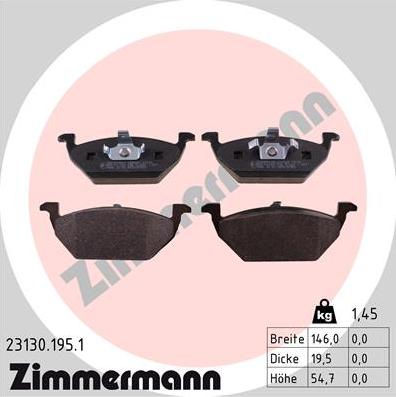 Zimmermann 23130.195.1 - Stabdžių trinkelių rinkinys, diskinis stabdys autoreka.lt