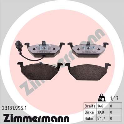Zimmermann 23131.995.1 - Stabdžių trinkelių rinkinys, diskinis stabdys autoreka.lt