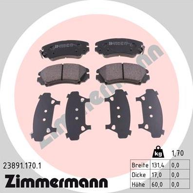 Zimmermann 23891.170.1 - Stabdžių trinkelių rinkinys, diskinis stabdys autoreka.lt
