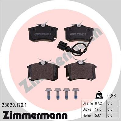Zimmermann 23829.170.1 - Stabdžių trinkelių rinkinys, diskinis stabdys autoreka.lt
