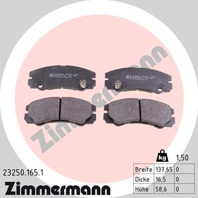 Zimmermann 23250.165.1 - Stabdžių trinkelių rinkinys, diskinis stabdys autoreka.lt