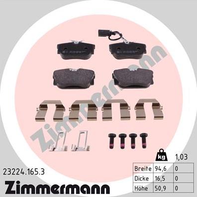 Zimmermann 23224.165.3 - Stabdžių trinkelių rinkinys, diskinis stabdys autoreka.lt