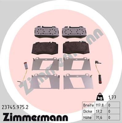 Zimmermann 23745.975.2 - Stabdžių trinkelių rinkinys, diskinis stabdys autoreka.lt