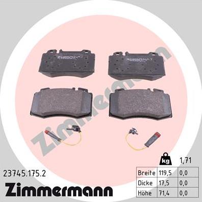 Zimmermann 23745.175.2 - Stabdžių trinkelių rinkinys, diskinis stabdys autoreka.lt