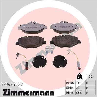 Zimmermann 23743.900.2 - Stabdžių trinkelių rinkinys, diskinis stabdys autoreka.lt