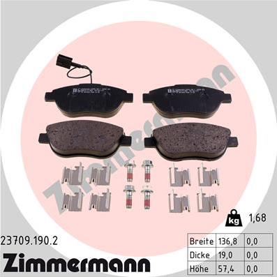 Zimmermann 23709.190.2 - Stabdžių trinkelių rinkinys, diskinis stabdys autoreka.lt